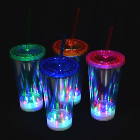 Clear LED Tumbler w/ Lid and Straw